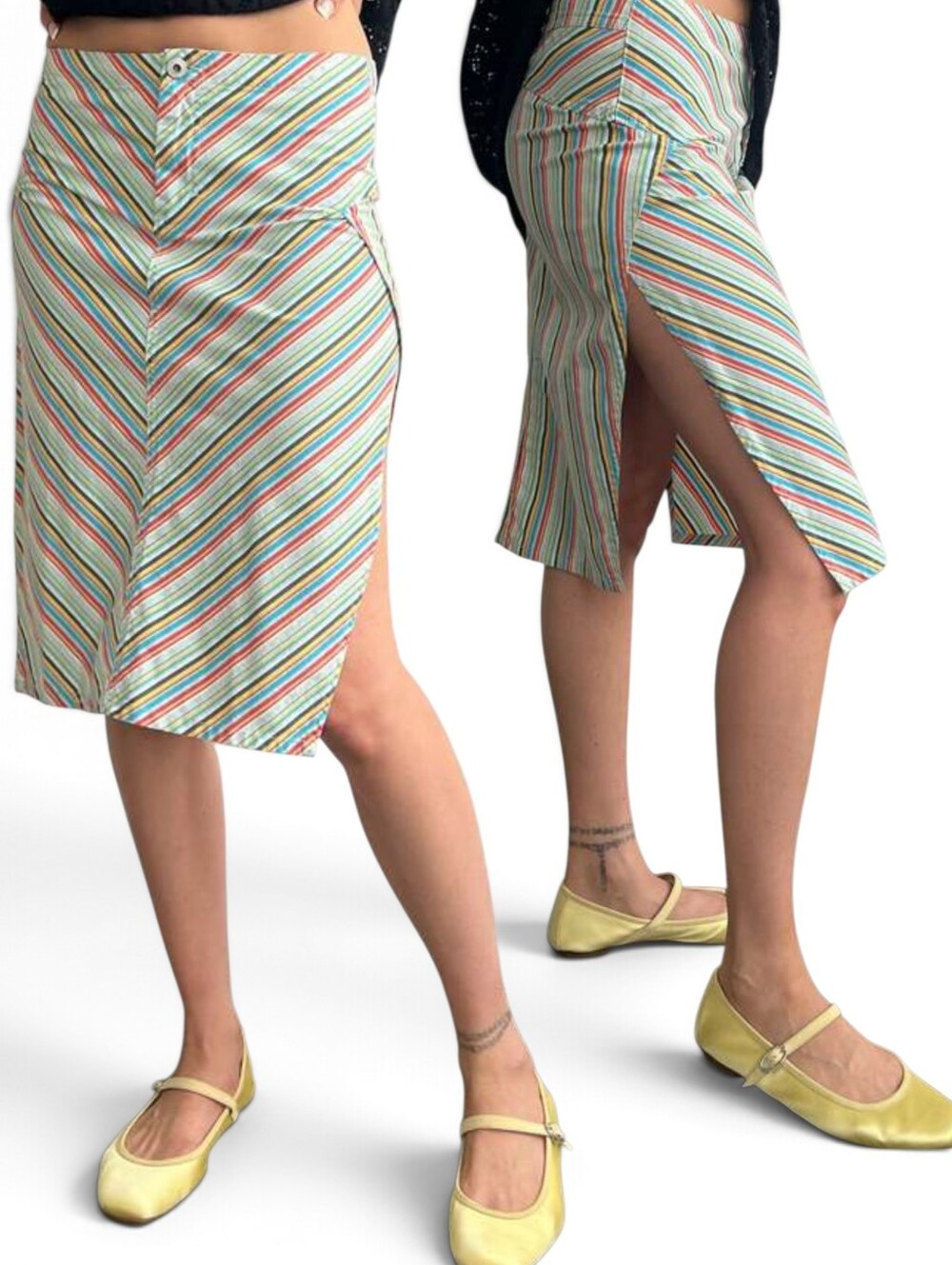 VTG Diesel S/S 2002 Runway Pastel Multicolor Striped Skirt Asymmetrical Skirt 31